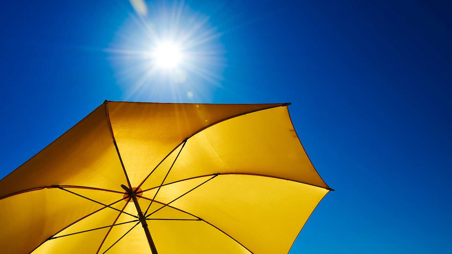 Foto gelber Regenschirm mit Sonne